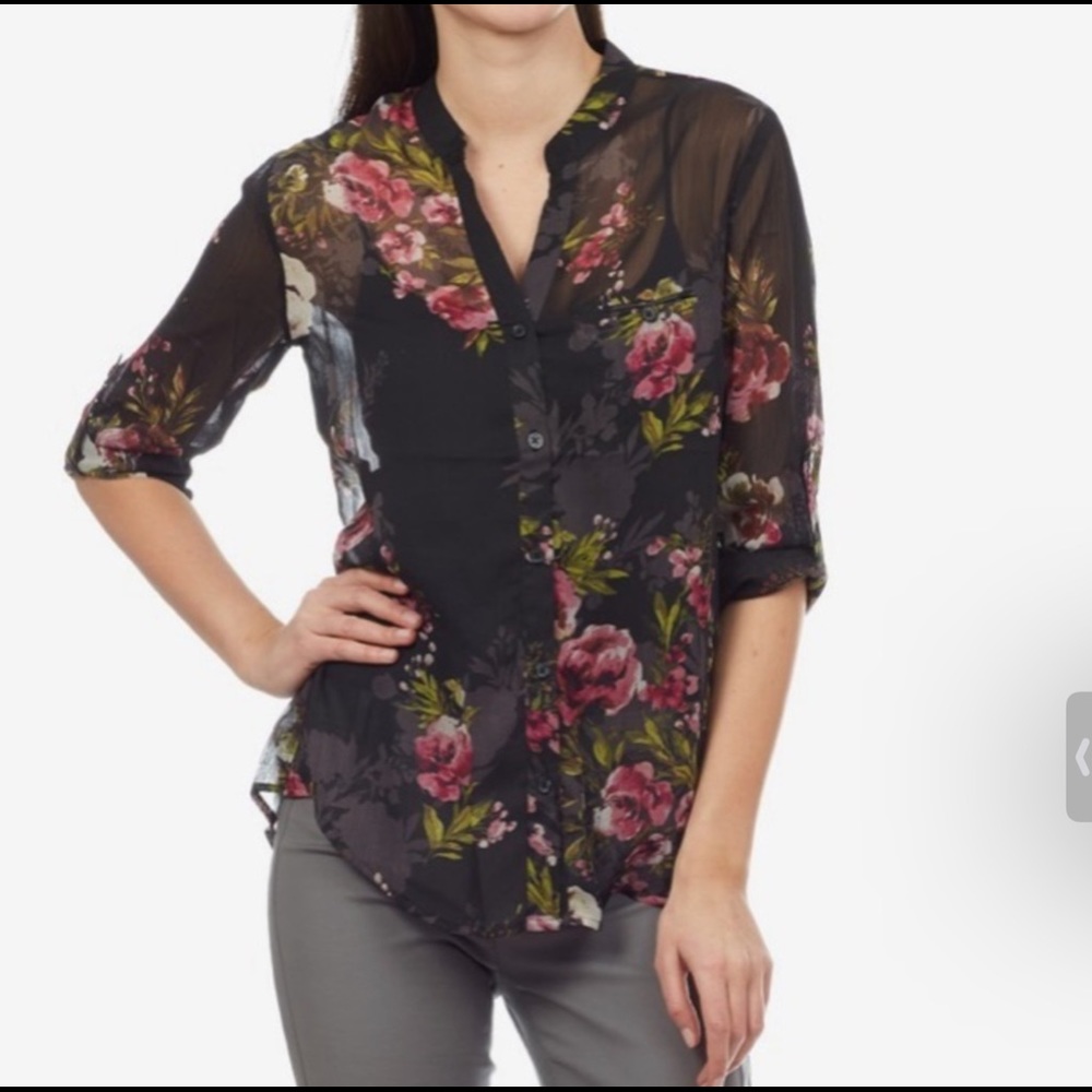 Cut from the Kloth sheer floral long sleeve top
